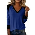thumbnail image 1 of Arnsht Women's V Neck Long Sleeve T Shirt Color Block Casual Basic Tops Loose Soft Comfortable Breathable Tees Blue XL, 1 of 6