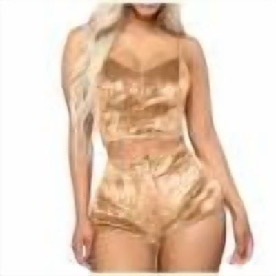 Arnsht Women's Velvet 2 Piece Outfit Spaghetti Strap Crop Top Camisole Shorts Home Clothes Pajamas Set Sleepwear Nightwear Gold XXL