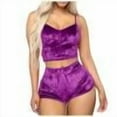 thumbnail image 1 of Arnsht Women's Velvet 2 Piece Outfit Spaghetti Strap Crop Top Camisole Shorts Home Clothes Pajamas Set Sleepwear Nightwear Purple L, 1 of 3