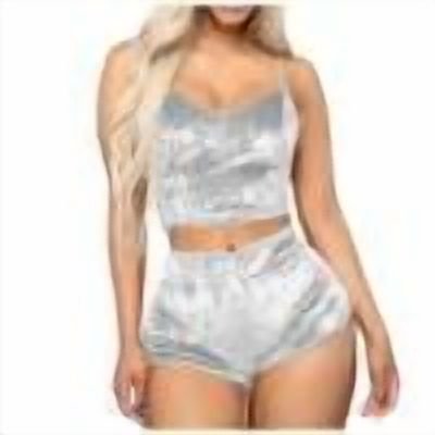 Arnsht Women's Velvet 2 Piece Outfit Spaghetti Strap Crop Top Camisole Shorts Home Clothes Pajamas Set Sleepwear Nightwear White S