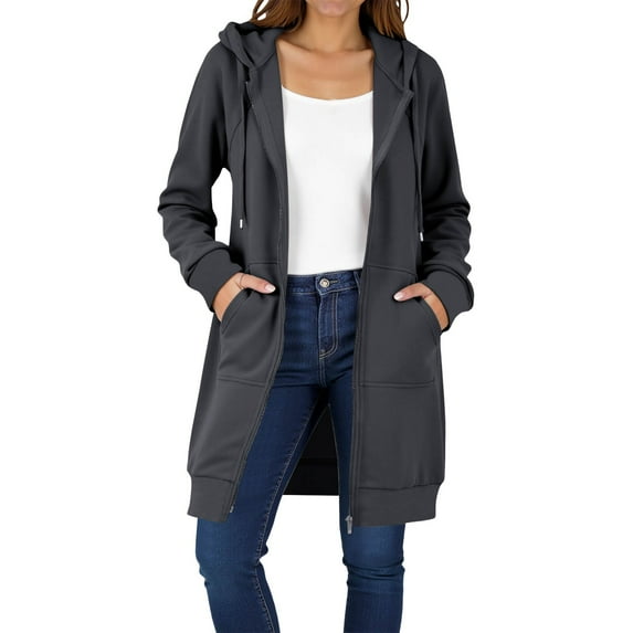 Arnsht Women's Zip Up Hooded Long Sleeve Long Trench Jacket Oversized Fleece Casual 2025 Fall Jacket Coat with Pocket Gray XXL