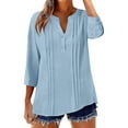 Arnsht Womens 3/4 Sleeve Tops Cotton Linen Button Down Shirts V Neck ...