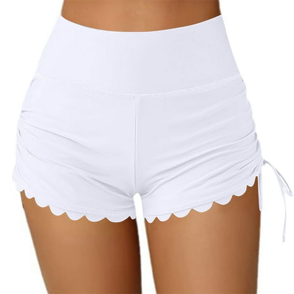 Arnsht Womens Bikini Swim Shorts Flat Sports Drawstring Beach Shorts High Waisted Swimsuit Shorts Swim Bottom Board Shorts White L