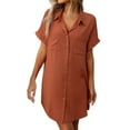 thumbnail image 1 of Arnsht Womens Button Down Shirt Dress Plain Summer Cotton Linen Dress V-Neck Mini Dress Casual Short Sleeve Loose Tunic Dresses Red S, 1 of 6
