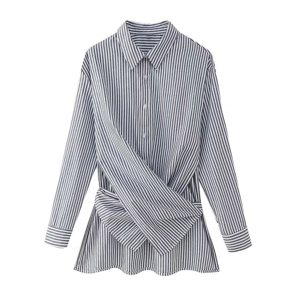 Arnsht Womens Button Down Shirts Cotton Striped Dress Shirt Long Sleeve Collared Office Work Pinstripes Long Blouses Tops Gray S