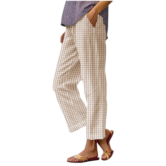Arnsht Womens Classic Plaid Pants Cotton Plaid Lounge Pants Outdoor Casual Elastic Waist Straight Leg Pants With Pockets Yellow M