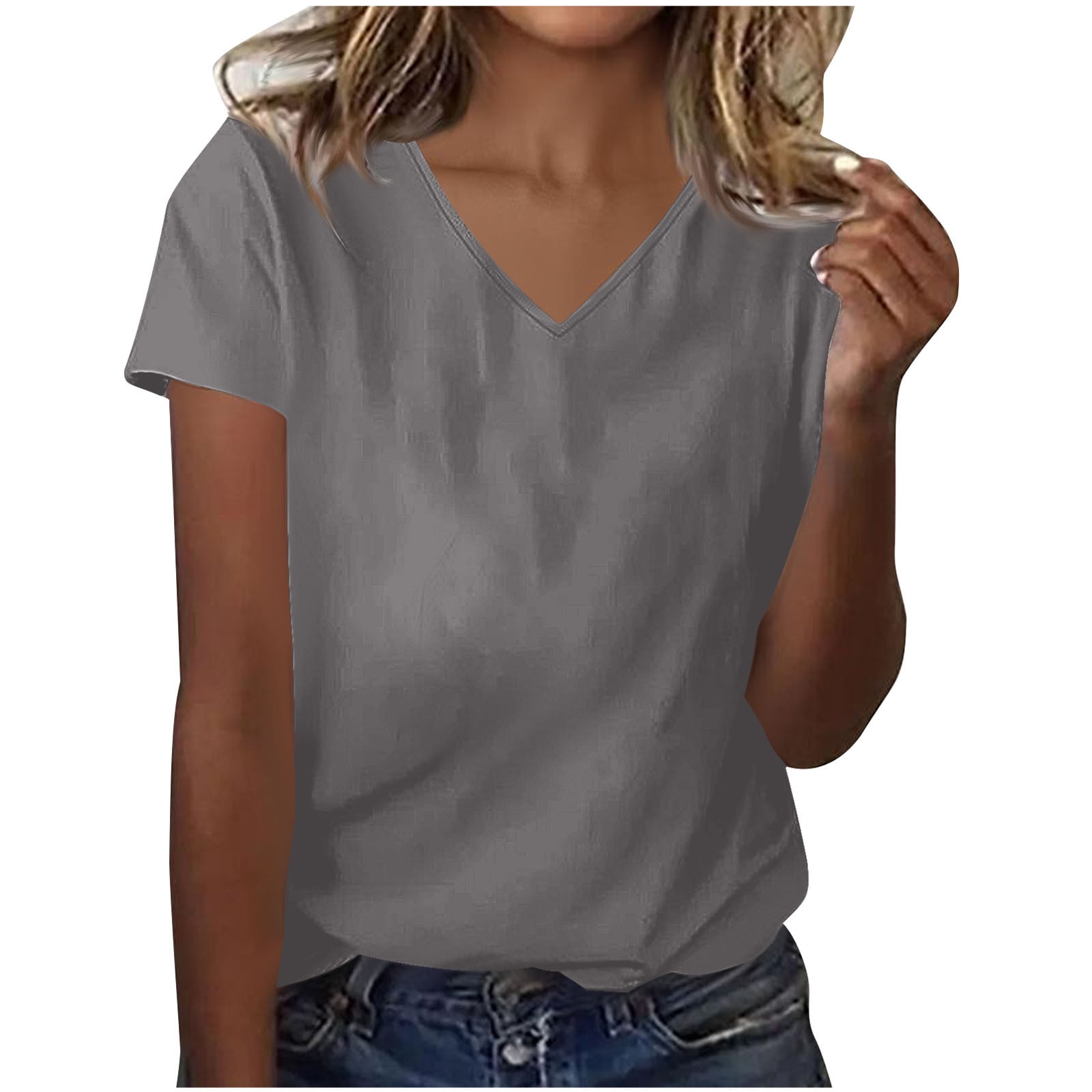 Cegerne Women's Summer V-Neck T-Shirt - Loose Fit Puff Short Sleeve Casual Top (XS-3XL) - View #6