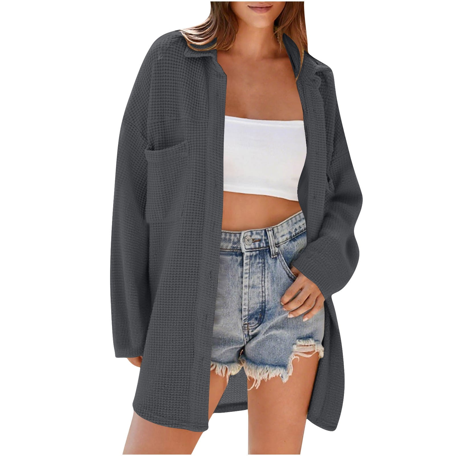 Arnsht Womens Drop Shoulder Cardigan Top Casual Long Sleeve Solid Color Arnsht Womens Drop Shoulder Cardigan Top Casual Long Sleeve Solid Color