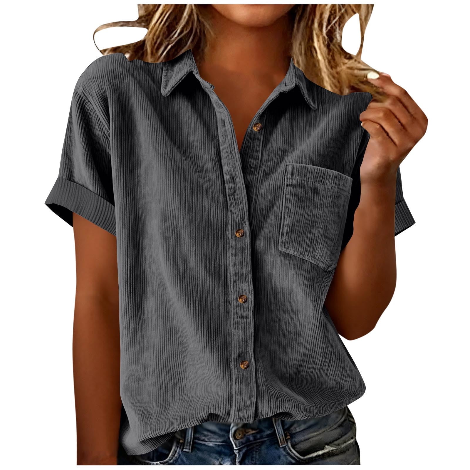 Arnsht Womens Fashion Solid Color Short Sleeve Shirts Loose Casual ...