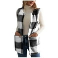 thumbnail image 1 of Arnsht Womens Fleece Vest Sleeveless Sherpa Jacket with Pockets Warm Fluffy Plaid Printed Outerwear Cardigan Coats Black L, 1 of 7
