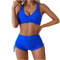 thumbnail image 1 of Arnsht Womens High Waisted Swimsuits with Boy Shorts Solid Color Halter Bikini Two Piece Bathing Suits Blue S, 1 of 9