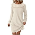 thumbnail image 1 of Arnsht Womens Long Sleeve Dresses Casual Fall Sweater Dress Work Winter Fashion Crew Neck Lace Dress Mini Dressy Clothes Beige S, 1 of 8