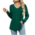 thumbnail image 1 of Arnsht Womens Long Sleeve Tunic Tops Casual Loose Breathable Solid Color V Neck Blouse Pleated Dressy Loose Shirts Green XXL, 1 of 9