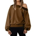thumbnail image 1 of Arnsht Womens Off The Shoulder Sweatshirt Oversized Solid Color Casual Long Sleeve Loose Fit Fall Pullover Tops Brown XXL, 1 of 8