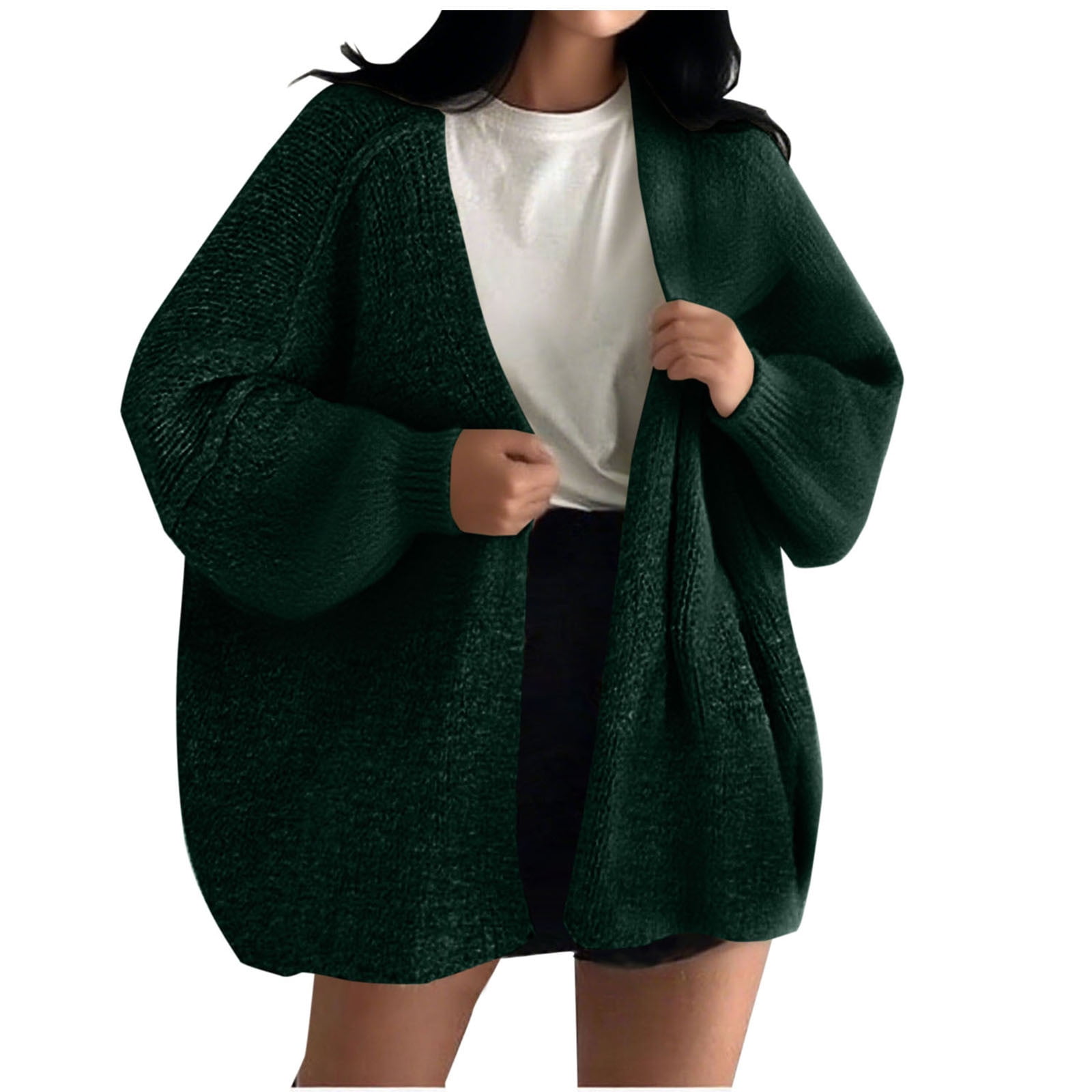 Women's Long Sleeve Knitted Cardigan Sweater Lantern Sleeve