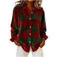 thumbnail image 1 of Arnsht Womens Plaid Shirts Cotton Classic Long Sleeve Button Down Collared Casual Tops Corduroy Shirt Jacket Lightweight Fall Blouses Green XL, 1 of 5