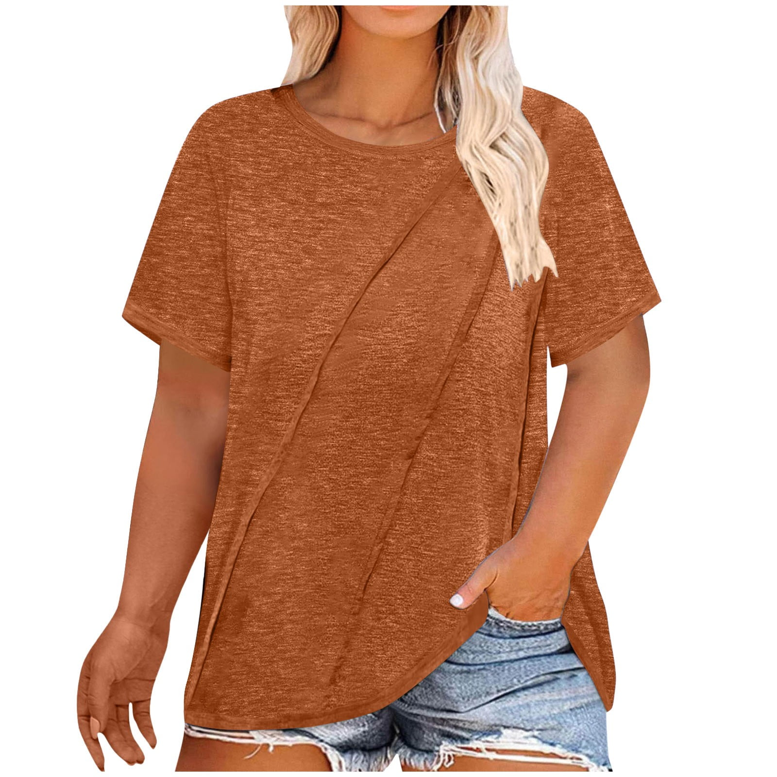 Women's Plus Size V-Neck T-Shirt – Short Sleeve Summer Tunic Top, Loose Fit Hide Belly Tee For Casual & Workout