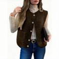 thumbnail image 1 of Arnsht Womens Sherpa Fleece Lightweight Vest Fall Sleeveless Slim Fitting Warm Button Down Fuzzy Jacket Outerwear Trendy Coat Gilet Brown XXL, 1 of 8