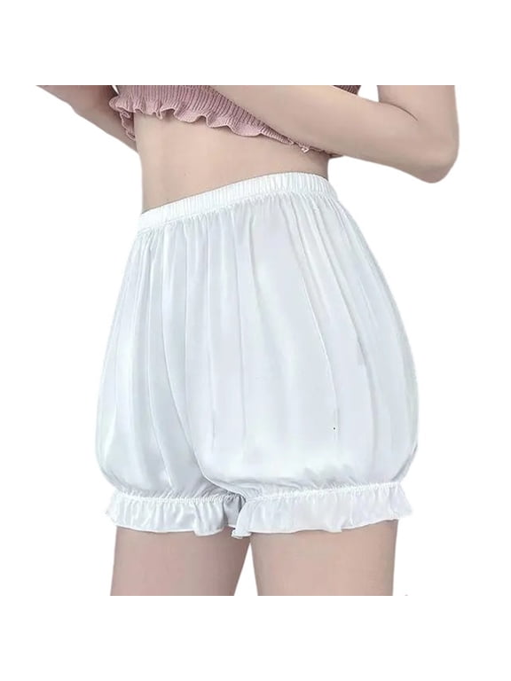 Womens Slip Shorts Lace Trim Pettipants Bloomers Split Skirt Culottes Half Slips Under Dresses Shorts for Women White M