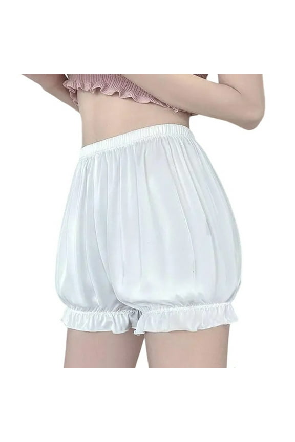 Womens Slip Shorts Lace Trim Pettipants Bloomers Split Skirt Culottes Half Slips Under Dresses Shorts for Women White M
