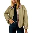 thumbnail image 1 of Arnsht Womens Snap Button Checkered Collar Long Sleeved Jacket Loose Turndown Collar Outfit Trendy Coat with Pockets Spring Autumn Green L, 1 of 7
