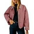 thumbnail image 1 of Arnsht Womens Snap Button Checkered Collar Long Sleeved Jacket Loose Turndown Collar Outfit Trendy Coat with Pockets Spring Autumn Pink M, 1 of 7