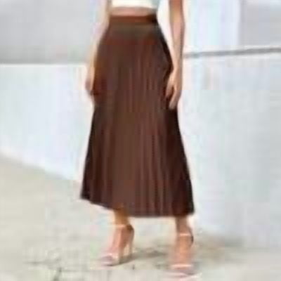 Arnsht Womens Solid Color Business Casual Skirt Elastic High Waist Flowy Pleated Skirt Swing A-line Beach Maxi Skirt Brown M
