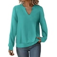 thumbnail image 1 of Arnsht Womens Solid Color Casual Long Sleeve V Neck Sweatshirts Cute Loose Fit Lightweight Fall Pullover Tops Green M, 1 of 9