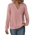 thumbnail image 1 of Arnsht Womens Solid Color Casual Long Sleeve V Neck Sweatshirts Cute Loose Fit Lightweight Fall Pullover Tops Pink XXL, 1 of 9