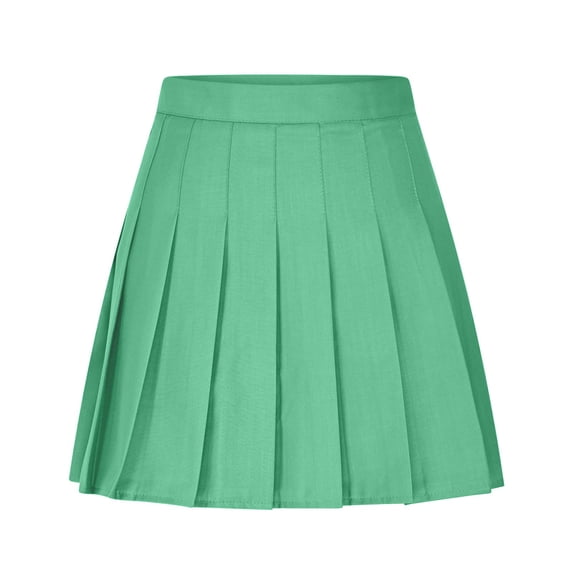 Arnsht Womens Stretchy Pleated Mini Skirt Comfort High Waist Solid Color Pleated Skirt School Uniform Skirt Green XS