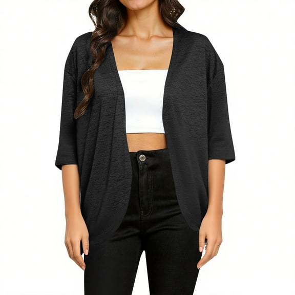 Arnsht Womens Summer Cardigan Lightweight Short Sleeve Kimono Cardigans Lightweight Comfort Vacation Cover up Black S