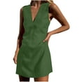thumbnail image 1 of Arnsht Womens Summer Cotton Linen Dress Solid Color V Neck Short Dress Sleeveless Mini Dress Casual Slim Tank Dress Sundress Green XL, 1 of 6