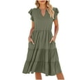 thumbnail image 1 of Arnsht Womens Summer Ruffle Sleeve Plain V Neck Midi Dress Flowy Boho Casual A-Line Tiered Knee Length Beach Vacation Sundress Green XXL, 1 of 5