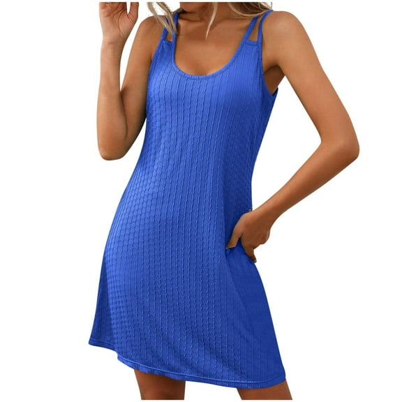 Arnsht Womens Summer Sleeveless A-Line Mini Dress 2025 Fashion Backless Spaghetti Strap Party Club Bodycon Dresses Blue XL