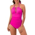 thumbnail image 1 of Arnsht Womens Swimsuits One Piece Halter Tummy Control Bathing Suit Ruched Full Coverage Swimwear 2025 Solid Summer Beach Outfits Hot Pink L, 1 of 3