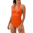 thumbnail image 1 of Arnsht Womens Swimsuits One Piece Halter Tummy Control Bathing Suit Ruched Full Coverage Swimwear 2025 Solid Summer Beach Outfits Orange L, 1 of 3