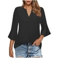 thumbnail image 1 of Arnsht Womens Tops Dressy Solid Casual 3/4 Tiered Bell Sleeve Blouses Double Layered Chiffon Work Tunic Shirts Black M, 1 of 6