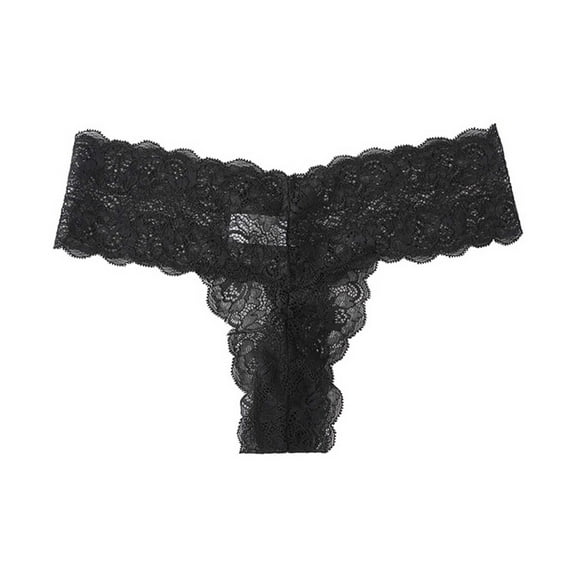 Arnsht Womens Underwear Lace Flower Embroidery Cotton Crotch Low Waist Thong Panties Cheeky Panties High Cut Bikini Briefs Black M