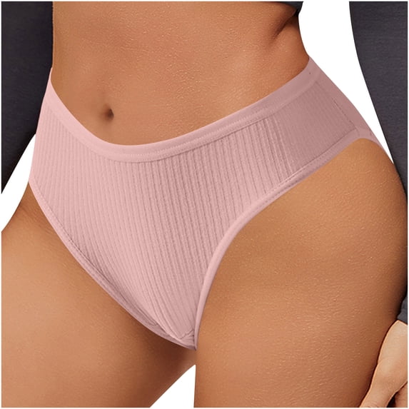 Arnsht Womens Underwear Ribbed High Waisted Cotton Briefs Full Coverage Cheeky Soft Panties Breathable Low-rise Briefs Pink M