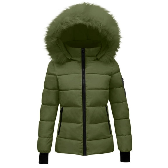 Arnsht Womens Winter Coats Quilted Thicken Warm Puffer Ski Jacket Faux Furry Lined Hooded Waterproof Outdoor Comfy Down Jackets Green XXL