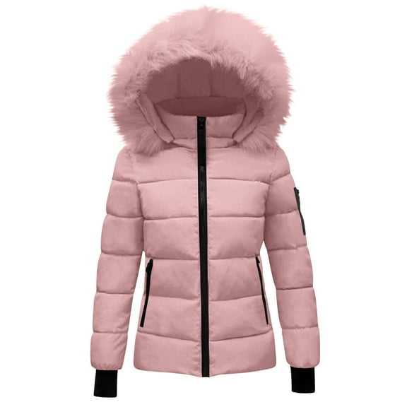 Arnsht Womens Winter Coats Quilted Thicken Warm Puffer Ski Jacket Faux Furry Lined Hooded Waterproof Outdoor Comfy Down Jackets Pink M
