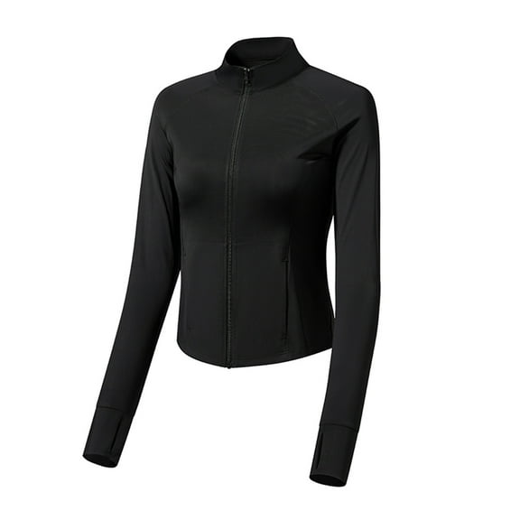 Arnsht Womens Zip Up Workout Jakcets Solid Color Lightweight Slim Fit Running Athletic Jackets with Thumb Holes Black M