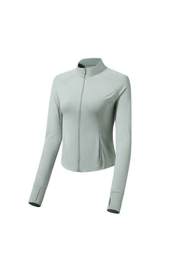 Womens Zip Up Workout Jakcets Solid Color Lightweight Slim Fit Running Athletic Jackets with Thumb Holes Gray M