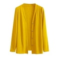 thumbnail image 1 of Arnsht (XL-5XL) Women's Plus Size Solid Color V Neck Button Down Knitwear Long Sleeve Soft Basic Knit Cardigan Sweater Yellow XL, 1 of 7