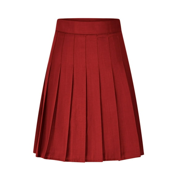 Arnsht (XS-5XL) Plus Size Womens Stretchy Pleated Mini Skirt Comfort High Waist Solid Color Tennis Skirt School Uniform Skirt Red L