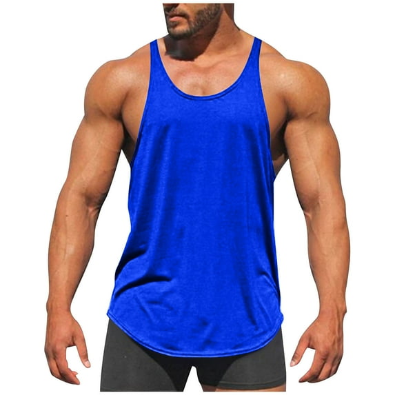 Arnsht (XXL-5XL) Big and Tall Men's Workout Stringer Tank Tops Athletic Quick Dry Y-Back Tops Bodybuilding Muscle Shirts for Gym Blue XXXL