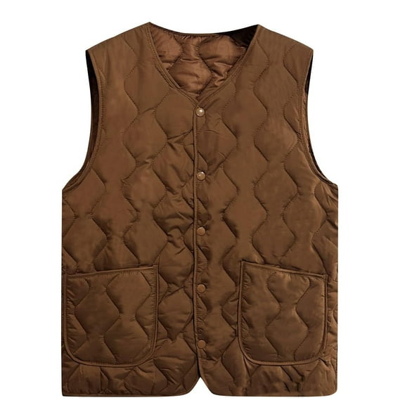Arnsht (XXL-5XL) Plus Size Women's Solid Color Lightweight Quilted Puffer Vest Sleeveless Button Padded Jacket Vest Brown XXXXL