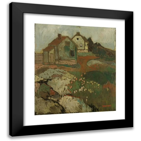 Arnulf Øverland 12x14 Black Modern Framed Museum Art Print Titled - Landscape with Houses (1911)