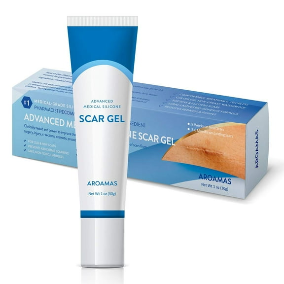 Aroamas Advanced Scar Gel Medical Grade Silicone for Face Body Stretch Marks C Sections Surgical Burn Acne Old New Scars Clinically Proven 30g
