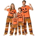 thumbnail image 1 of Aroave Men Family Matching Halloween Pajama Set, Jack-O-Lantern Face Top Striped Pumpkin Ghost Candy Print Long Pants, Soft Casual Sleepwear for Halloween Pajama Party, 1 of 8
